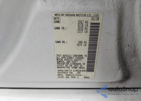 2018 Nissan Altima 2.5 Sl из США, поврежденный, VIN 1N4AL3AP2JC190690